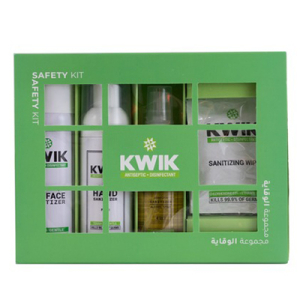 KWIK Safety Kit (1 foam sanitizer 60ml- 1 surface sanitizer 70ml- 1 (4 in 1) sanitizer 50ml- 5 sachet wipes.